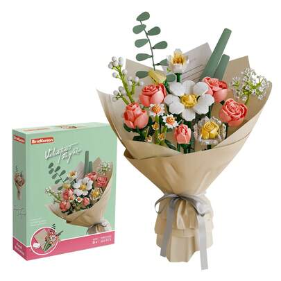 Flower Bouquet Artificial Flower Building Blocks Kit, For Wedding Mother's Day Valentine Day Christmas,Festive Attire864pcs DIY Artificial Flower Bouquet Set, Rosa Chinensis And Starry Sky Bouquet Building Sets For Home Office Decor For Family Friends Lovers