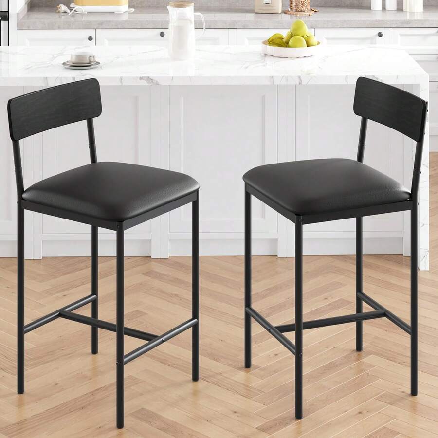 Huisuilinss Bar Table And Chairs Set,3-Piece Dining Table Set For 2,Wood Bar Table Set,Counter Height Bar Table With 2 Bar Stools,3 Storage Shelves For Home & Kitchen Small Space - Black 2PCS Bar Chairs - View 1