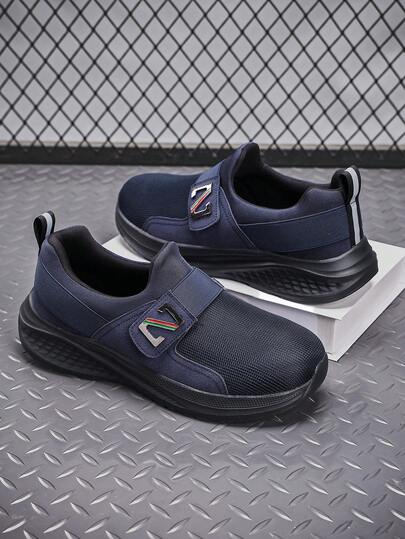 New Strap Design, Easy On/Off, Suitable For Elderly Men, Knitted Mesh Breathable & Comfortable Lining, Men's Sneakers For Outdoor, Fitness, Running, Sports, Slip-On, Hollow Sole, Hook And Loop, Knitted Multi-Color Mesh, Fashionable Versatile Men's Shoes (Random Color Insole Included)