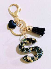 26款可选红色环氧树脂字母钥匙扣，可爱爱心流苏钥匙扣，时尚包包配饰钱包吊坠挂件，派对小礼物，送给朋友的合适礼物 - 黑色 - 查看 30