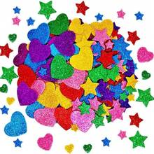 300pcs Colorful Glitter Foam Stickers, Self-Adhesive Stars, Mini Heart Shaped Glitter Stickers, Ideal For Kids Party Favors, Arts & Crafts, Suitable For DIY Crafts, Scrapbooking, DIY Cards, Envelopes And Home Decor (Random Colors And Styles) - Multicolor - View 7