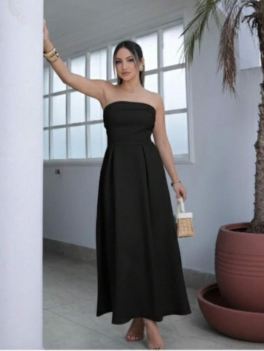 Elegant Strapless Tailored Dress - 黑色的 - 查看 1