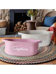 1pc Personalized Customization Small Handwoven Design Rope Storage Basket,CustomizationDesktop Storage Basket For Living Room, Bedroom, Desk, Bedside,Suitable For Cosmetics, Toys, Pet Supplies, Remote Control, Bedroom, Living Room, Valentine's Day Gift, Personalized, Unique Ideal Gifts For Her Daughter, School Students, Son For Anniversaries, For Birthdays - Multicolor - View 8