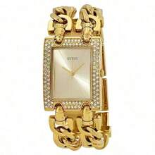 Guess Ladies' Fashion Quartz Watch. Stainless Steel Square Case. Sparkling And Luxurious Diamond-Encrusted Dial. Suitable For Wearing In Various Occasions. Perfect For Travel, Parties, Gifts, And Daily Outfits/W95088L1/W0072L1/W0072L3 - Gold - View 1