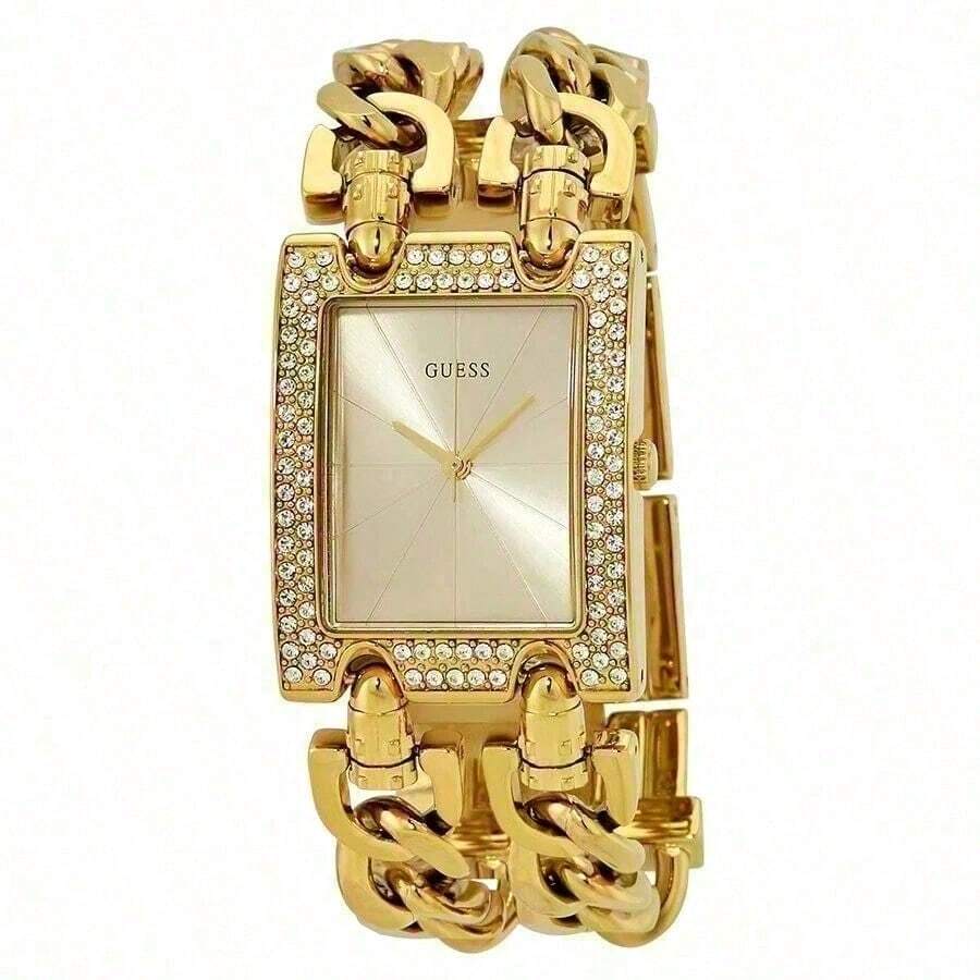 Guess Ladies' Fashion Quartz Watch. Stainless Steel Square Case. Sparkling And Luxurious Diamond-Encrusted Dial. Suitable For Wearing In Various Occasions. Perfect For Travel, Parties, Gifts, And Daily Outfits/W95088L1/W0072L1/W0072L3 - Gold - View 1