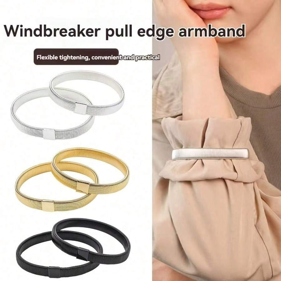 1pc/2pcs/4pcs Metal Spring Elastic Arm Band, Non-Slip Shirt Sleeve Holder, Clothing Decor Cuff Strap, Unisex - Gold/Silver/Black - Multicolor - View 1