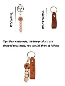 Customized Personalized Keychain, Daisy Keychain, Daisy Beaded Keychain, Faux Leather Keychain, Flower Girl Gift, Teacher Gift, Birthday Gift, Beaded Keychain, Key Accessories, Valentine's Day Gift, Car Accessories, School Supplies, Cute Gothic Style - Multicolor - View 4