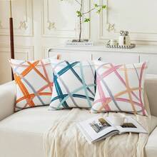 TOPSSCTR 1 buc. Față de pernă cu model geometric modern - 45 x 45 cm, huse de pernă moi și confortabile 100% poliester pentru canapea, dormitor, pat, lavabilă la mașină, față de pernă albastră, portocalie, fără umplutură - Multicolor - Vizualizare 9