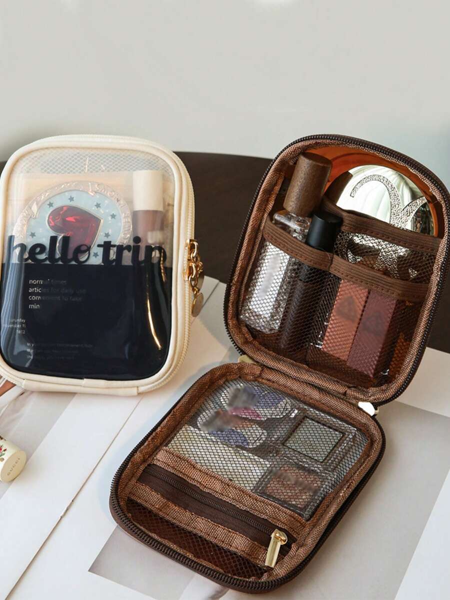 1pc PU Leather Small Capacity Makeup Bag, Compact & Convenient, Data Pouch, Coin Purse, Lipstick Case, Inner Net Pocket, Clutch Bag, Women Cosmetic Bag, Men Toiletry Bag, Storage Bag, Home Makeup Bag, Space-Saving, Dorm Makeup Bag, Fashionable & Practical, Waterproof, Easy To Store Small Items - Multicolor - View 1