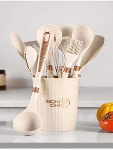 Set da 12 pezzi di utensili da cucina in silicone, comprende cucchiai per minestra, padelle e palette. Le palette in silicone hanno manici con disegno a diamante e sono resistenti alle alte temperature. - Stesso stile, più colori - Visualizzare 4