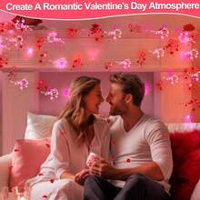 1 件双色（粉色和红色）爱心灯串，情人节珠心灯串，共 10 个 LED 灯，情人节装饰灯串，电池供电，卧室装饰，家居室内装饰，无需电池