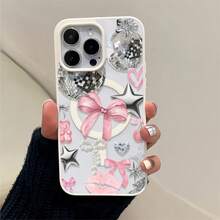 Patrón de lazo, carcasa simple y de moda para teléfonos móviles, compatible con iPhone 11 / 12 / 13 / 14 / 15 / 16 / Pro / Max y Galaxy plus / Pro / S22 / S23 / S24 / s25 / ultra / fe. Muy adecuado como regalo de vacaciones, regalo de San valentín. - Blanco - Ver 5
