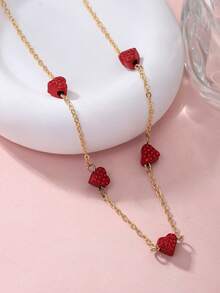Collar de aleación metálica con corazón rojo esmaltado y rhinestones, estilo punk europeo, adecuado para uso diario de mujeres, joyería de San Valentín, viajes, vacaciones, relaciones públicas, regalo de pareja - Rojo - Ver 7