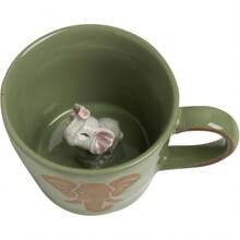 DIHOclub - Taza de café de cerámica 3D con diseño de animales salvajes (elefante verde) - Amarillo (leopardo amarillo) - Ver 1