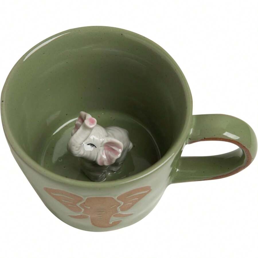 DIHOclub - Taza de café de cerámica 3D con diseño de animales salvajes (elefante verde) - Amarillo (leopardo amarillo) - Ver 1
