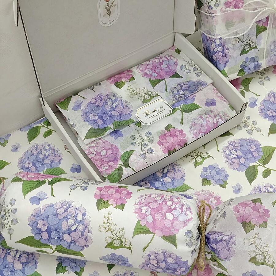 10/20张双色绣球花图案薄纸，节日礼品包装纸，适用于衣物防潮、葡萄酒包装、礼盒填充、易碎物品保护、生日装饰、情人节装饰