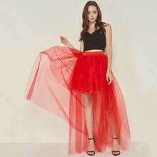 1件女士不对称下摆红色哥特式薄纱裙，三层网纱+一层衬里，及地长裙，适合婚礼、派对、表演、角色扮演、舞台演出 - 彩色 - 查看 12