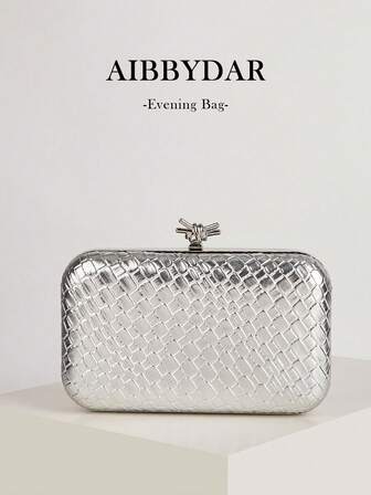 Damaftonväska, Silver, Moderiktig, Utsökt, Lyxig, Damkonstläder, Vävd textur, Aftonkutsch, Elegant ormskinn, Damkosmetikväska, Bärbar plånbok, Axelväska med metallkedja, Lämplig för bröllop, galor, fester