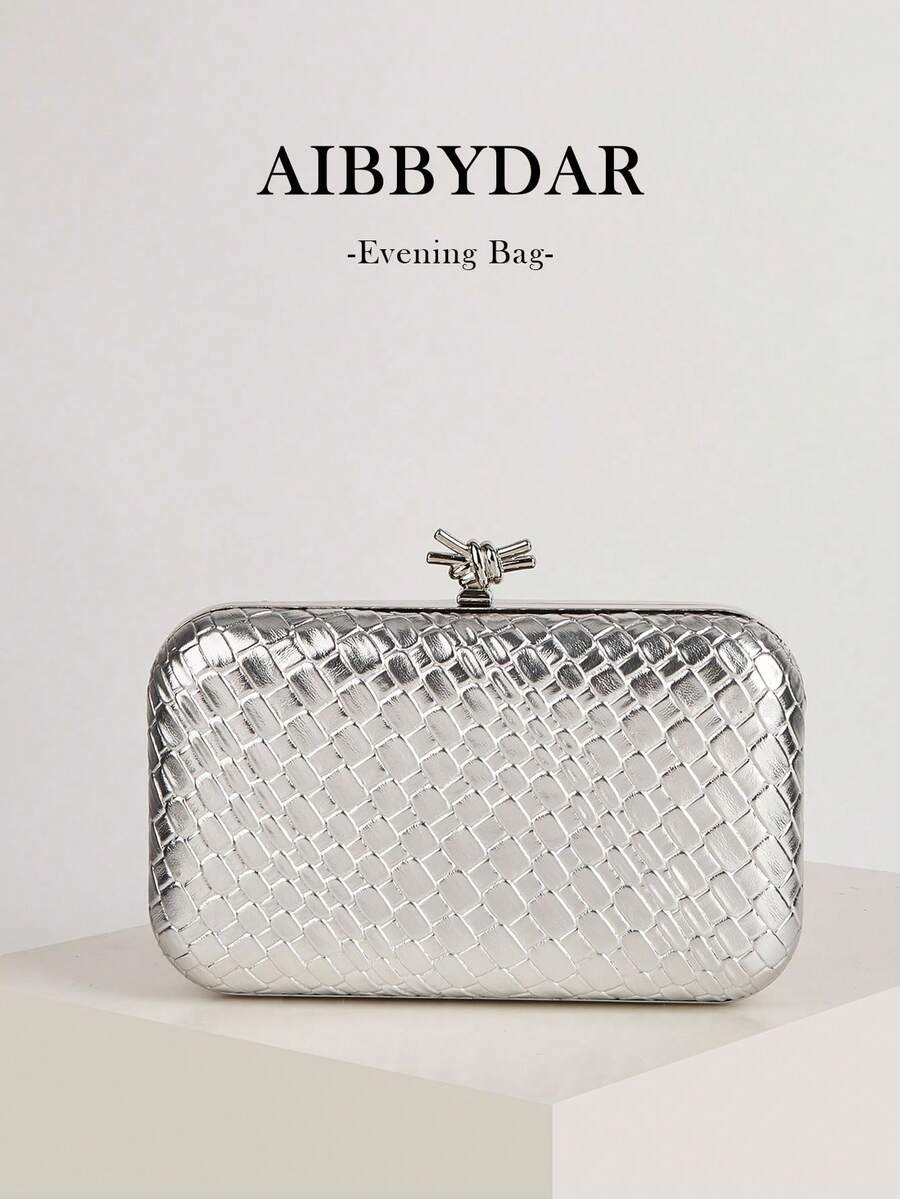 女士晚宴包，银色，时尚精致，高端，女士合成革，编织纹理，晚宴手拿包，优雅蛇纹，女士化妆包，便携钱包，金属链条斜挎包，适合婚礼、晚宴、派对等场合。 - 銀色 - 查看 1