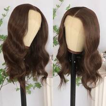 Glueless 13X4 Platinum Blonde Short Wave Lace Front Wig Pre Plucked Hairline Soft Bob Wavy Wigs 14 Inch Heat Resistant Ombre Blonde Colored Bob Wavy Synthetic Hair Replacement Wigs Breathable HD Lace 180% Density Wear And Go Wigs For Women Girls Daily & Party Use - 咖啡棕 - 查看 4