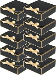 10pcs Black Edged Gift Boxes, 10.6 X 7.8 X 3.1 Inches (Approx. 27 X 20 X 8 Cm), Bridesmaid Proposal Boxes With Ribbon, Covered Gift Boxes For Mother's Day, Wedding, Birthday Party, Anniversary - Black - View 9
