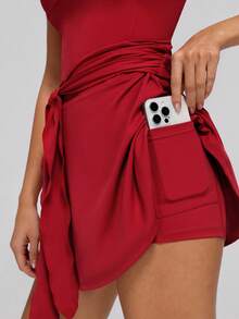 MASKERT Women's Casual Jumpsuit Dress, Comfortable Stretchy Yoga Romper For Sports, Fitness, Commuting - Red - View 5