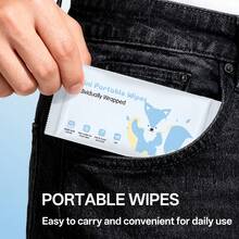 便携式一次性湿巾 - 50片装，适用于手、脚、脸部清洁、厨房清洁和去污、鞋子清洁等。适合妈妈和宝宝使用，也适合日常家居清洁和户外旅行。 - 彩色 - 查看 2