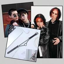 Choker Collar For Women Adjustable Heart Shape Goth Necklaces Black Leather Choker Necklace 80s Rave Punk Necklace For Halloween Cospaly Goth Accessories - 如圖 - 查看 4