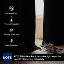 Hiasan Black Out Curtains 63 Inch Long Sewn With Tiebacks, Rod Pocket & Back Tab Blackout Thermal Insulated Drapes 42 Inch Wide, Room Darkening Curtains 2 Panels For Living Room Bedroom,42inchWx63inchL(Packof2),Black - 黑色的 - 查看 3