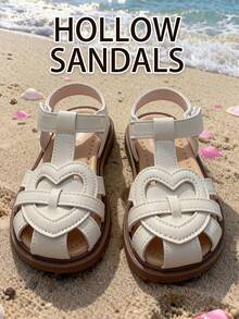 女童心形凉鞋，软底防滑透气儿童沙滩休闲鞋 - 米色 - 查看 16