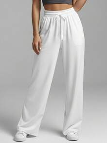 Comfortable Women's Wide-Leg Sweatpants, Soft, Structured Fit, Casual, Basic, Plain, With A Faux Drawstring. - trắng - Xem 3