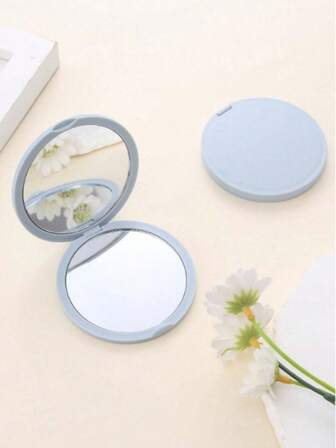 1pc Compact Double-Sided Folding Makeup Mirror, Macaron Round Folding Mirror With Flip Cover, Gift Makeup Mirror For Students
