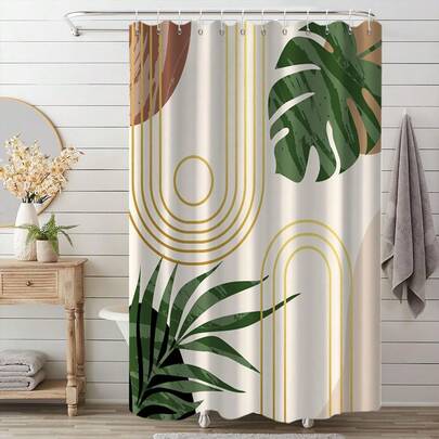 1pc Medieval Tropical Bohemian Style Bathroom Shower Curtain, Waterproof Shower Curtain Bathroom Decor, Fashion Door Curtain Window Curtain Sunshade, Modern Bathroom Partition Window Curtain, No Drilling Required, Polyester, Machine Washable