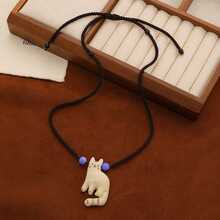 复古猫咪项链，串珠吊坠项链饰品，女童颈链 - 彩色 - 查看 13