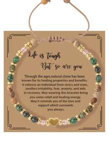 Weave Adjustable Bracelet Boho Natural Stone Beaded Heart Christmas Gifts Best Friend Gifts Women With Blessing Card