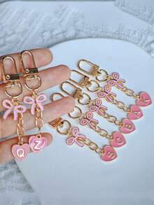 26pcs Letter Keychain Set, Enamel Keyring With Fashionable Pink Bow And Heart-Shaped Letters | Perfect Choice For Stylish Girls, Ideal Small Gift For Birthday And Holidays, Valentine's Day Gift For Girlfriend, Personalized Letter Keychain - Multicolor - View 3
