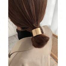 1pc Metal Buckle Hair Tie Ponytail Holder, Elegant And Simple Casual,Gold Hair Head Piece Ponytail Holders Hair Elastics Hair Rubber Bands Scrunchies Hair Rope Elastic Hair Tie, Hair Bobbles - 金色 - 查看 4
