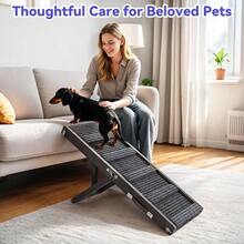 2025 Upgraded Dog Ramp For Couch Foldable Small Dog Ramp For Low Bed 4 Adjustable Height From 13'' To 21" Portable Stable Pet Steps With Non-Slip Pad Pet Ramps Use For Sofa Couch Stairs - 黑色 - 查看 8