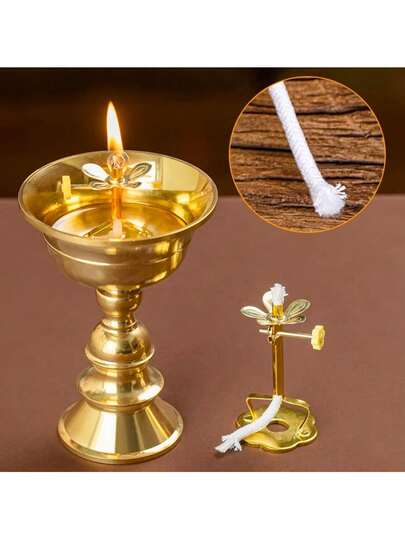 1Pc Oil Lamp Wick Holder Butter Lamp Wick Holder Wick Lamp With Stand Telescopic Wick Holder Buddha Supplies Desktop Decor