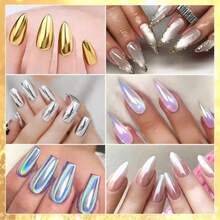 6色Y2K指甲粉，彩虹光环贝壳粉，亮泽美甲护理，法式美甲，用于指甲装饰、指甲尖打磨、美甲配件、必备美甲用品 - 彩色 - 查看 4