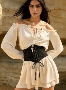 1pc Women's Renaissance-Style Sexy Black Lace Waist Belt, Suitable For Halloween Party Or Daily Commute Outfit New Year Cottagecore,SummerOutfit - Black - View 1