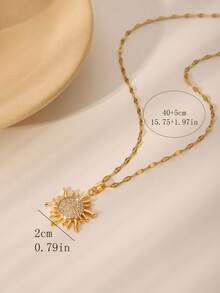 1件时尚欧美风格向日葵镶嵌闪亮锆石设计，不锈钢镀金链项链，适合女性日常佩戴、重要场合、约会、聚会、节日等。 - 金黃色 - 查看 5