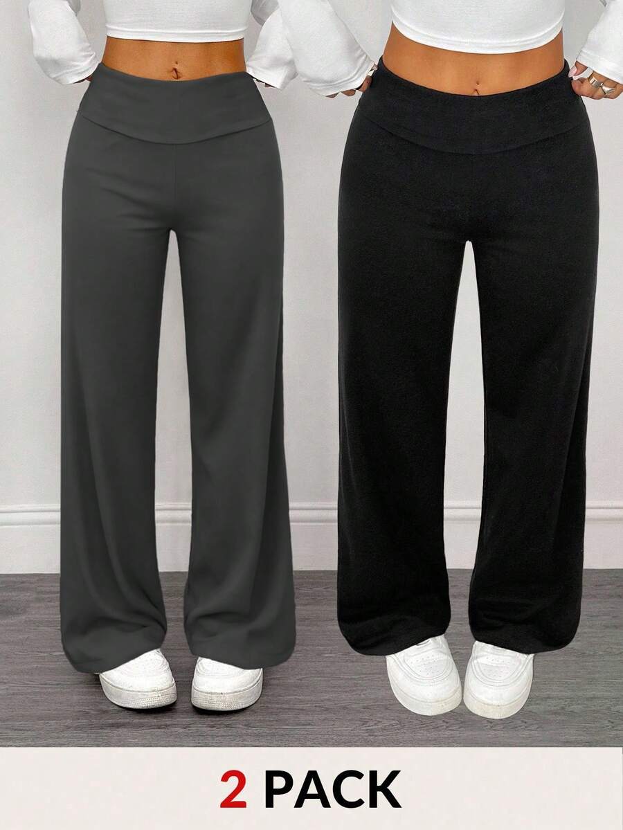 Tween Girls' Solid Color Elastic Waist Wide Leg Loose Casual Versatile Sweatpants - Multicolor - View 1