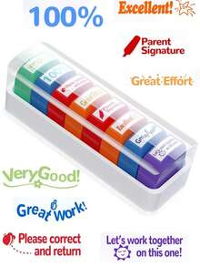 Set de 1/5 sellos de comentarios divertidos para maestros: Portugués, Árabe, Ruso, Inglés, Español, Motivación. - Multicolor - Ver 1