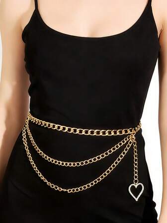 1PC Women's Minimalist Versatile Multi-Layer Heart Pendant Waist Chain, Daily Casual Wear Accessory