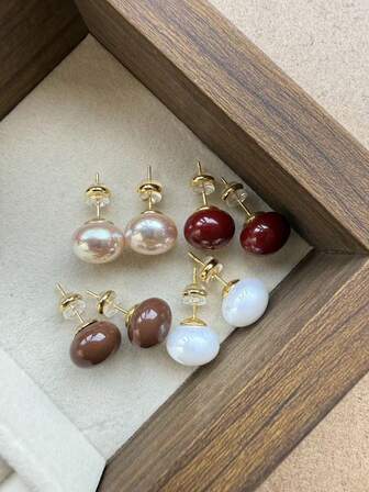 4件套可爱发髻仿珍珠耳钉，优雅法式简约小众高端轻盈奢华百搭耳环套装，适合女士日常及节日佩戴