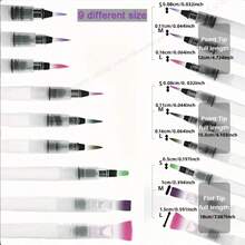 9支/12支装水彩笔套装，包含水彩颜料、固体水彩颜料、绘画工具、线条素描笔、手绘笔，水溶性铅芯，带储水功能的画笔，软头（白色刷毛），返校礼物