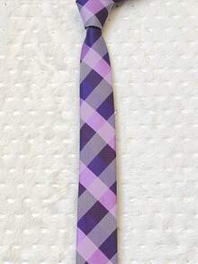 Men's Casual Dress Tie, Colorful Checkered, Slim Fit (5.5cm) - 紫色 - 查看 3