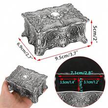 Hipiwe Vintage Jewelry Box, Small Enameled Trinket Box Organizer Rectangular Treasure Chest Box Jewelry Decorative Box Keepsake Gift Box Case For Women,3.7x 2.7x 2 Inch,Small,MetallicGrey - MetallicGrey - View 8