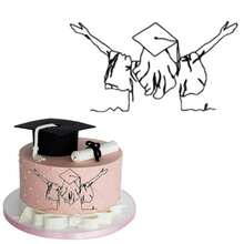 DGraduation Cake Toppers For Women Black Acrylic Cake Decorations Minimalist Art Line Cake Picks For 2025 Graduation Party Plies Dert Bouquet Decor - như hình ảnh - Xem 1